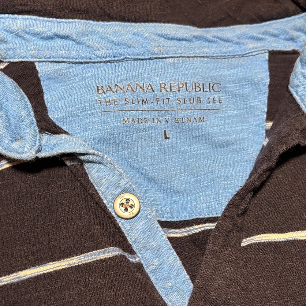 Banana Republic Blue and Black Striped Slub Tee